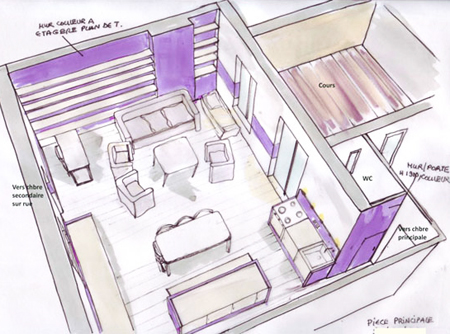 Aménagement et décoration d'appartement parisien par l'architecte Aude Borromée - Axonométrie