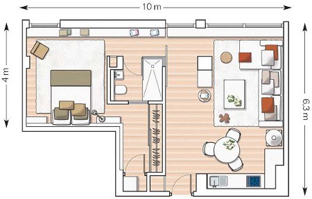 Décoration appartement 2 pièces redistribué - Plan après transformations